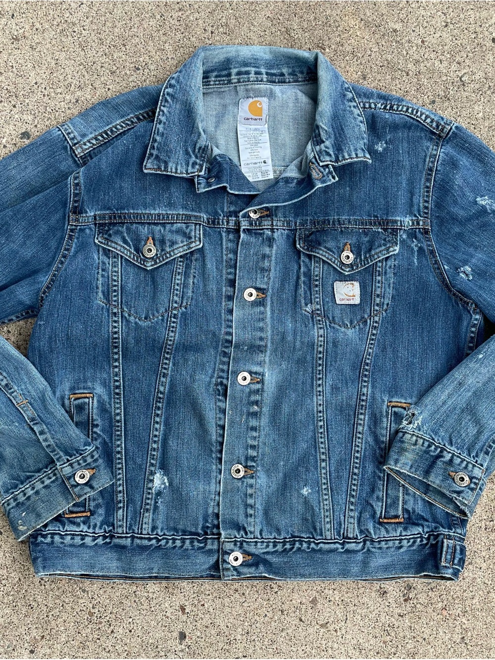 Carhartt Blue Denim Jacket with Distressed Finish
